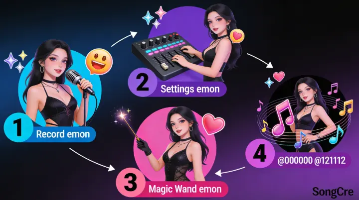 Playful step graphics with emojis for music creation