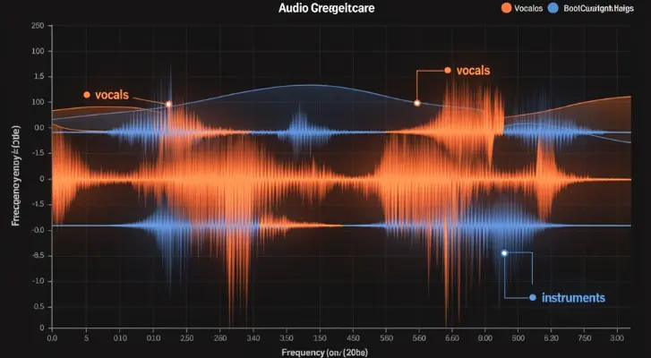 AIボーカル除去が曲をボーカルトラックと伴奏トラックに分離している様子