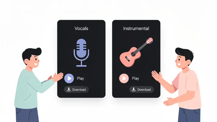 AIが音声を処理・解析してボーカルと伴奏を分離している様子