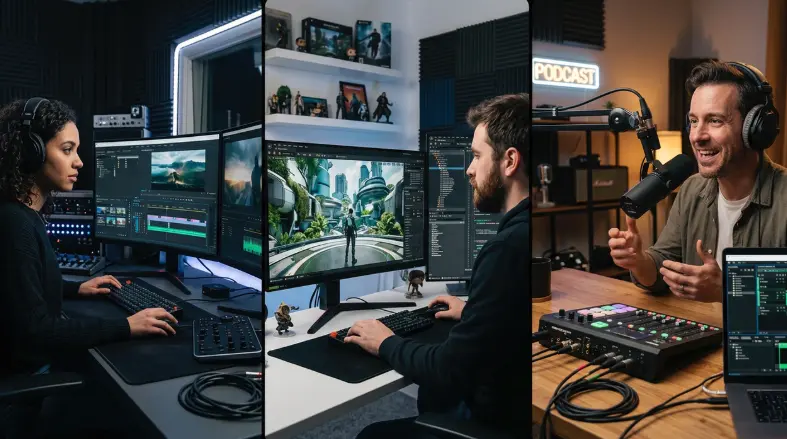 Video editors, game developers, and podcasters using an AI sound effect generator for their creative projects