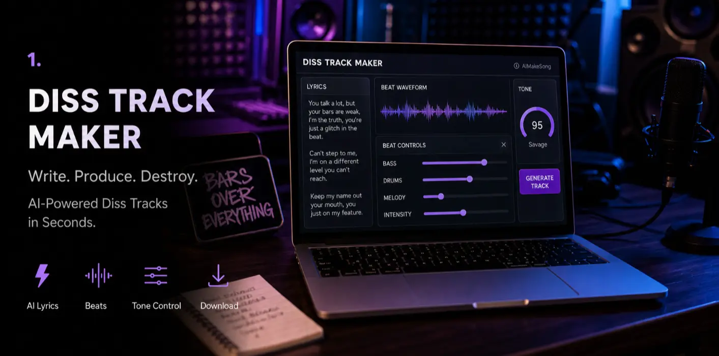 AI diss track generator creates a full rap diss song with beat and vocals.