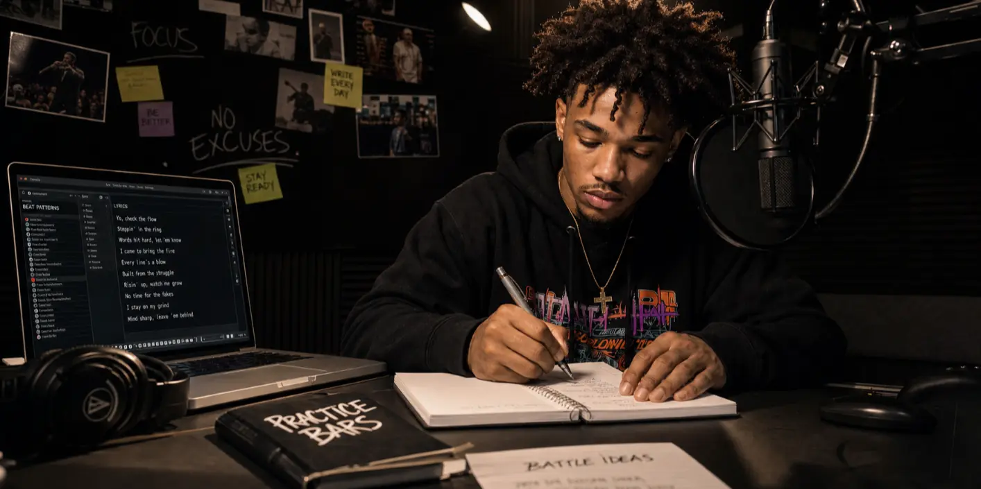 Rap battle generator helping a rapper practice diss bars before a cypher.