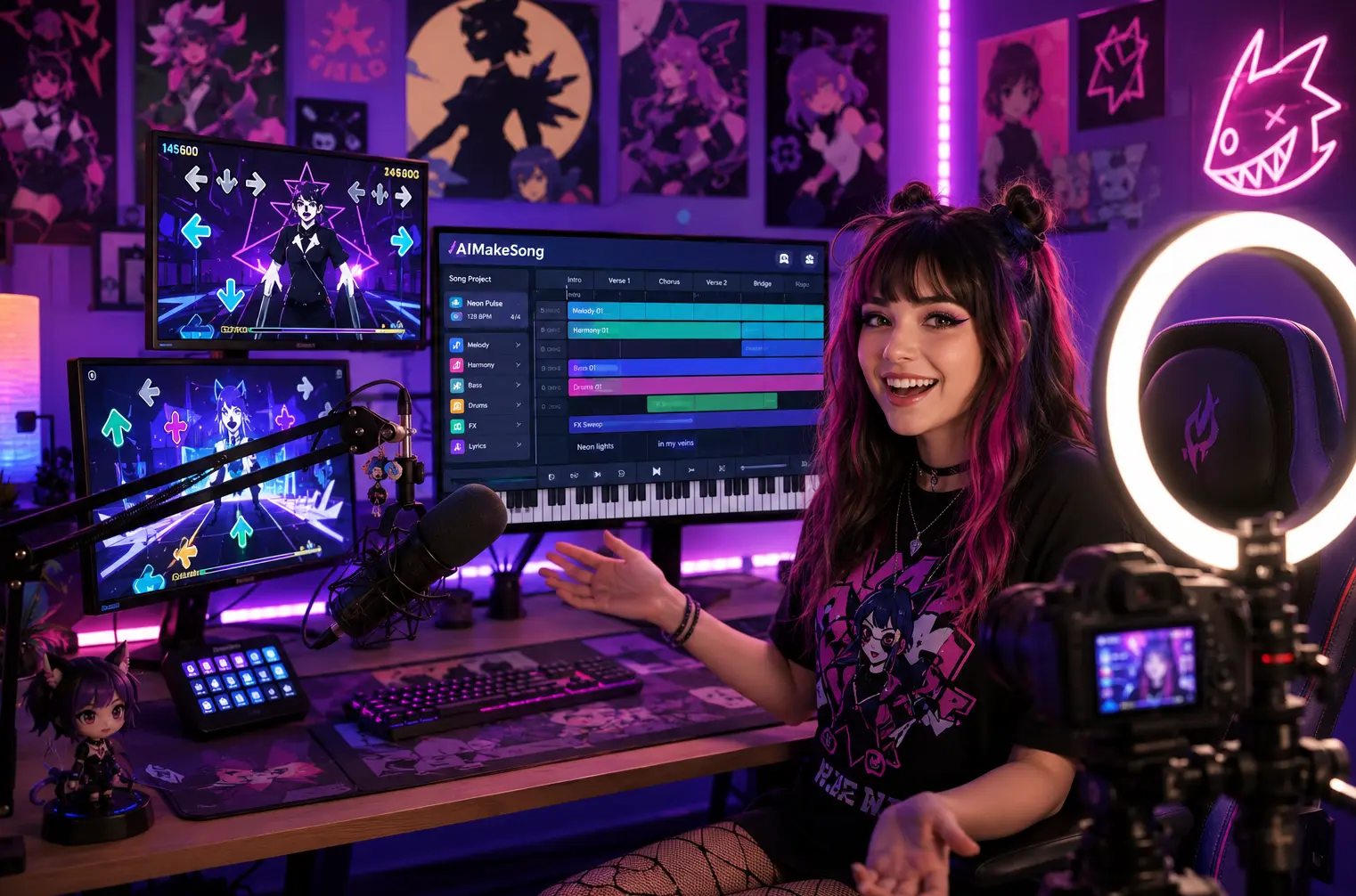 Content creator making the best FNF songs using AI FNF song maker for YouTube and TikTok videos