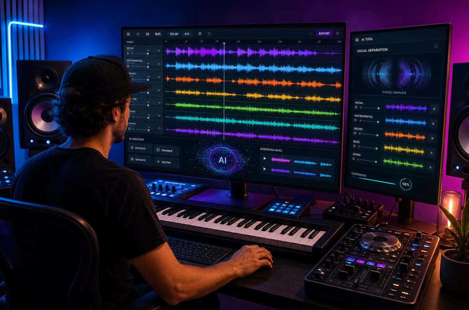 Video editing timeline using an instrumental music layer under a voiceover track