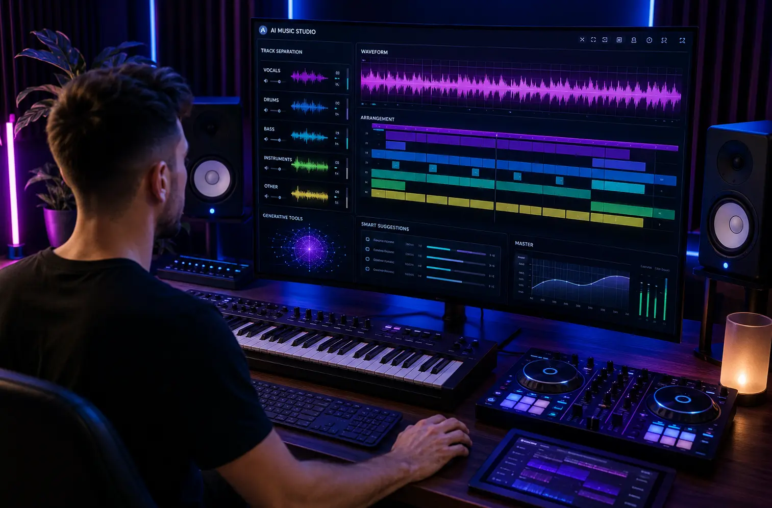 Music producer reviewing separated audio layers for a remix draft