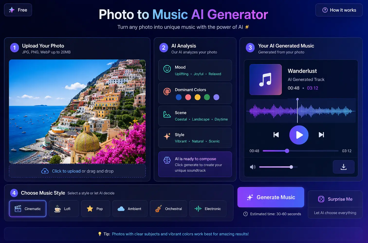 Online Photo Video Maker creating a music video from photos and audio.