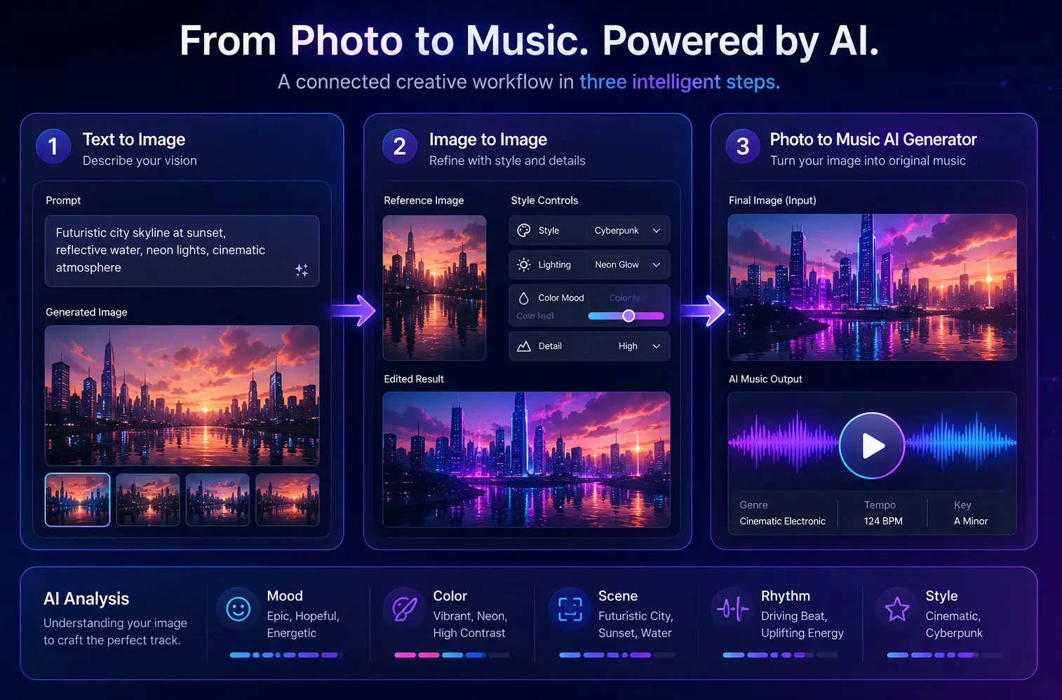 Photo Video Maker workflow turning photos and music into video.