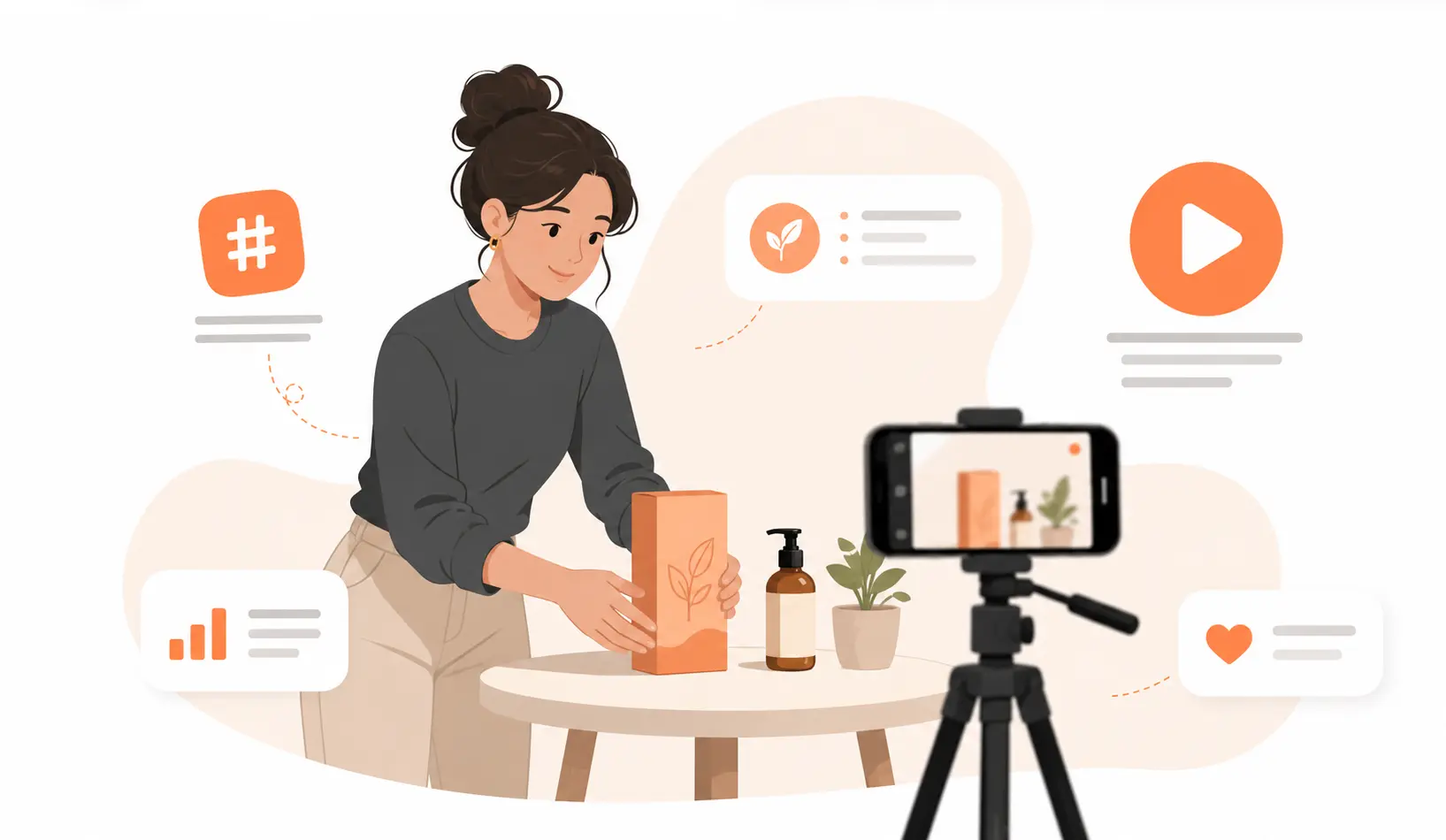 Small business owner creating TikTok captions for product videos.
