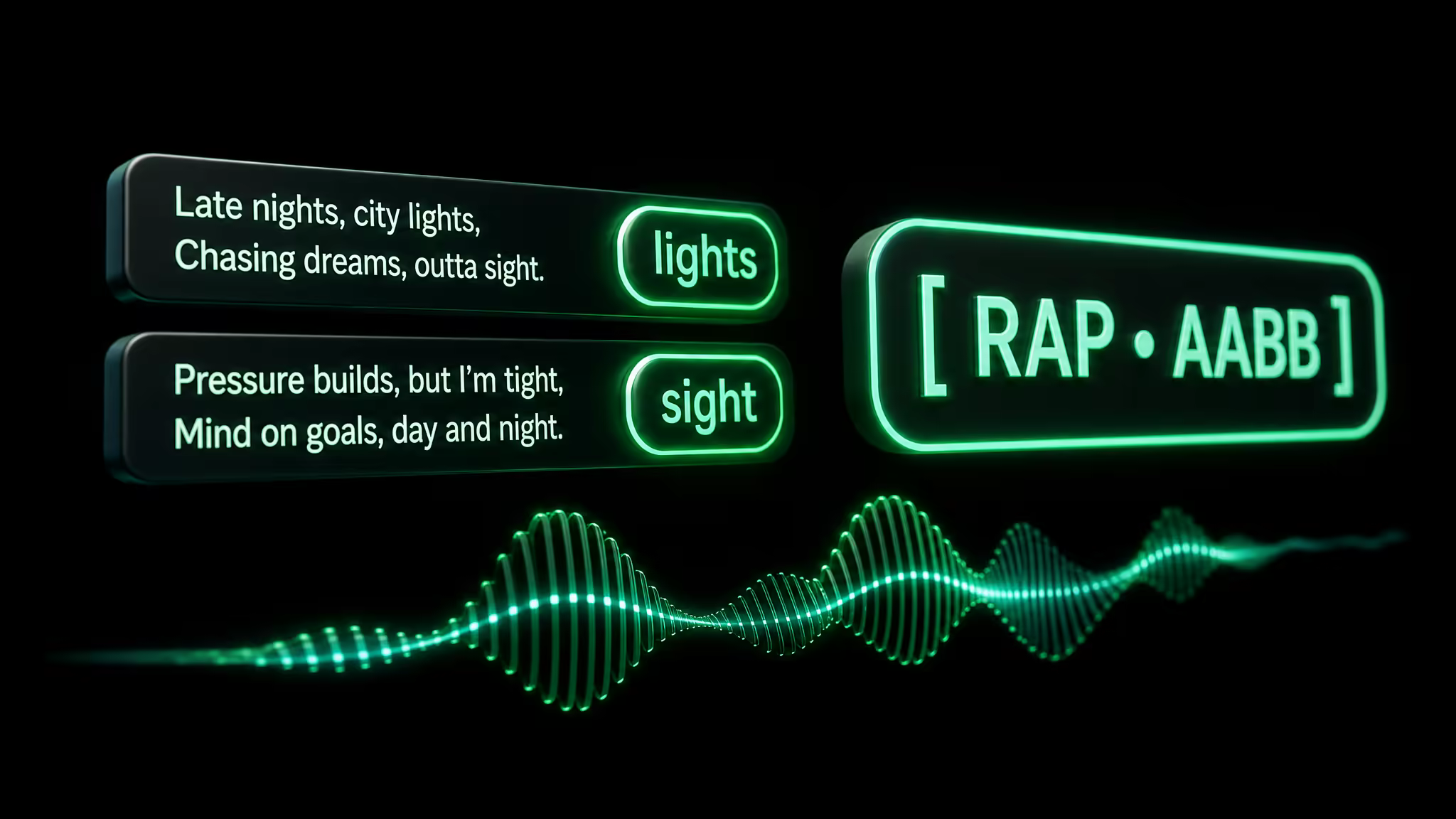 Genre selector guiding hip-hop, pop, country, and electronic lyric wording and rhyme direction