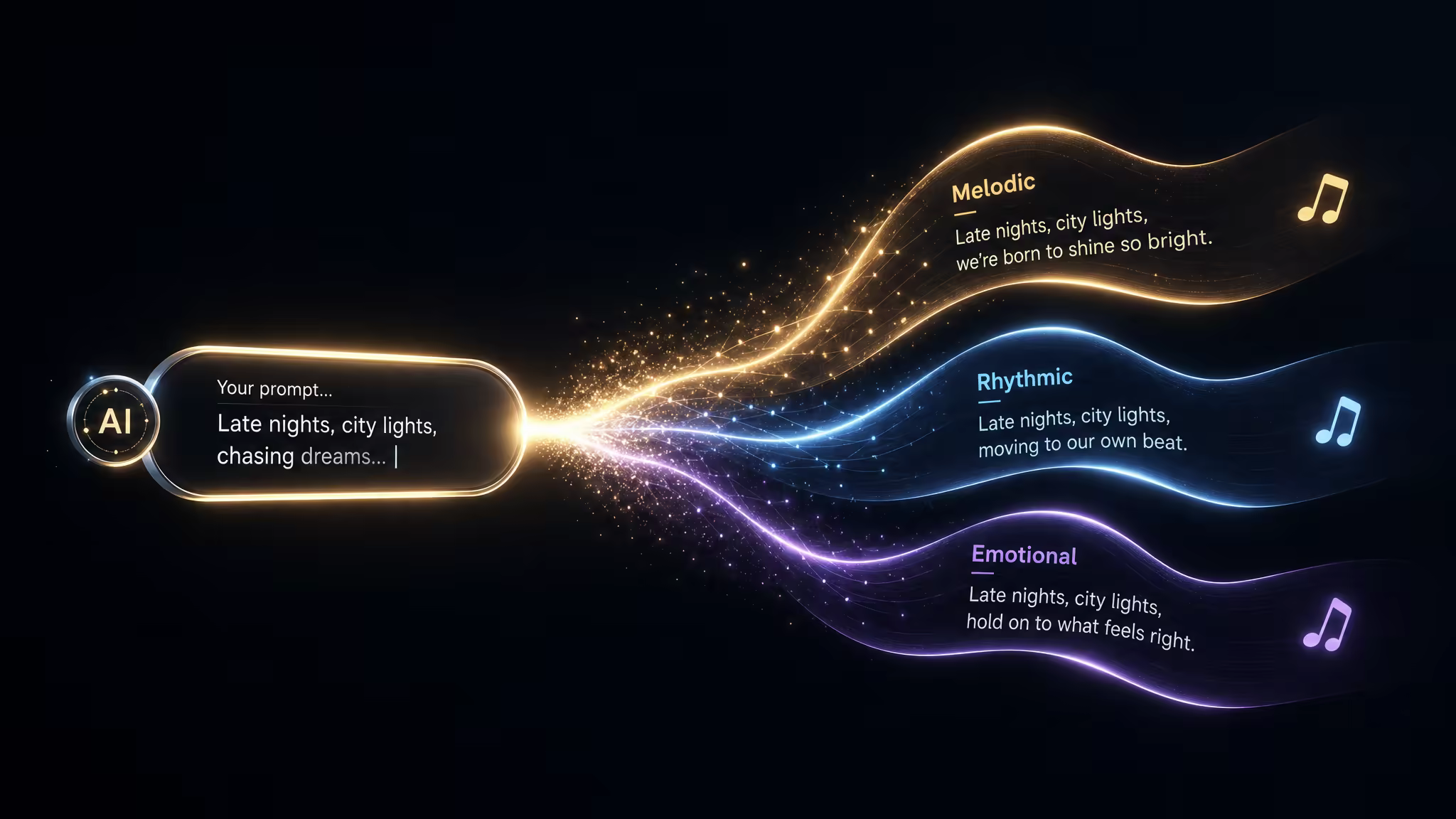 Interactive AI lyric co-writing assistant expanding song ideas into full lyrics