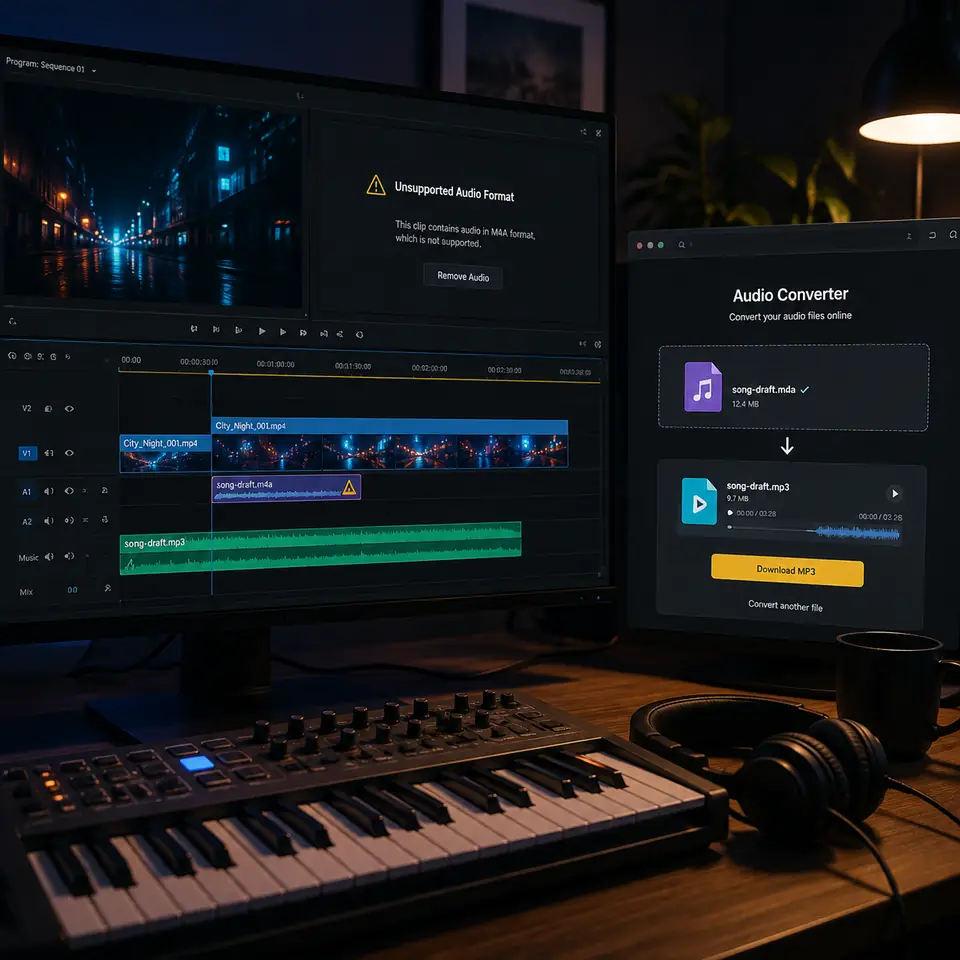 Video timeline using an MP3 converted from an M4A clip
