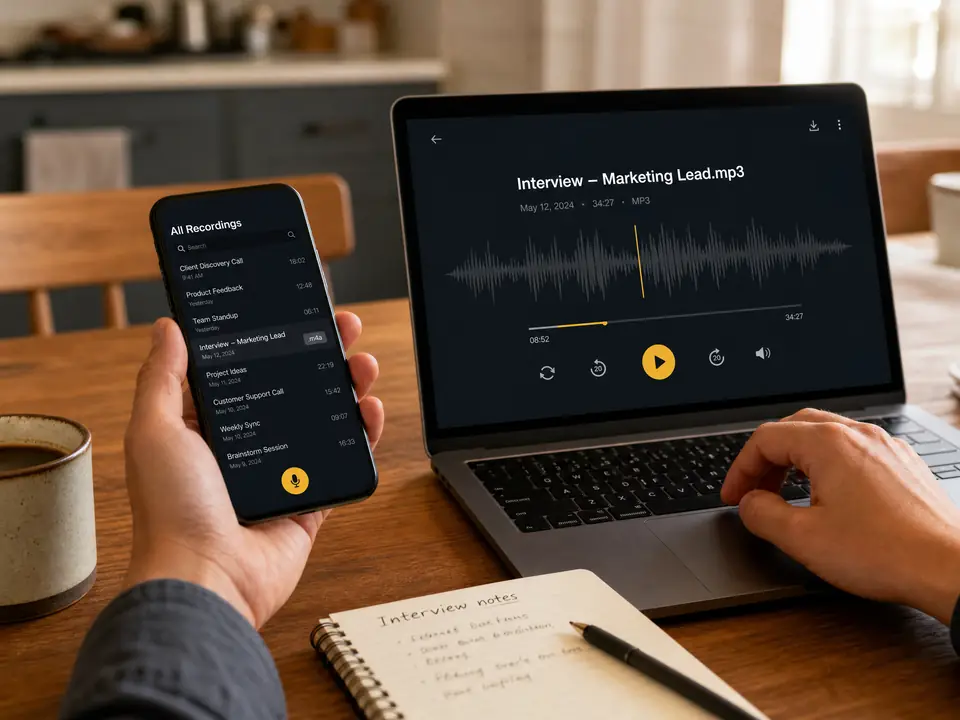 iPhone Voice Memo saved as M4A beside an MP3 conversion preview