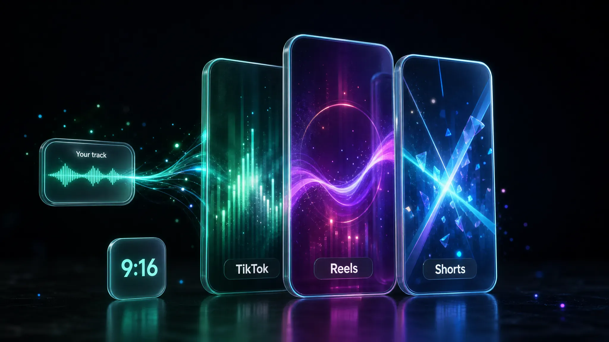คอนเซปต์ 3D ของเฟรมมือถือแนวตั้ง 9:16 สำหรับมิวสิกวิดีโอ TikTok Reels และ Shorts