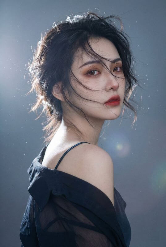 Portrait: Wind-Swept Dark Hair, Eyes Concealing a Lonely Shadow