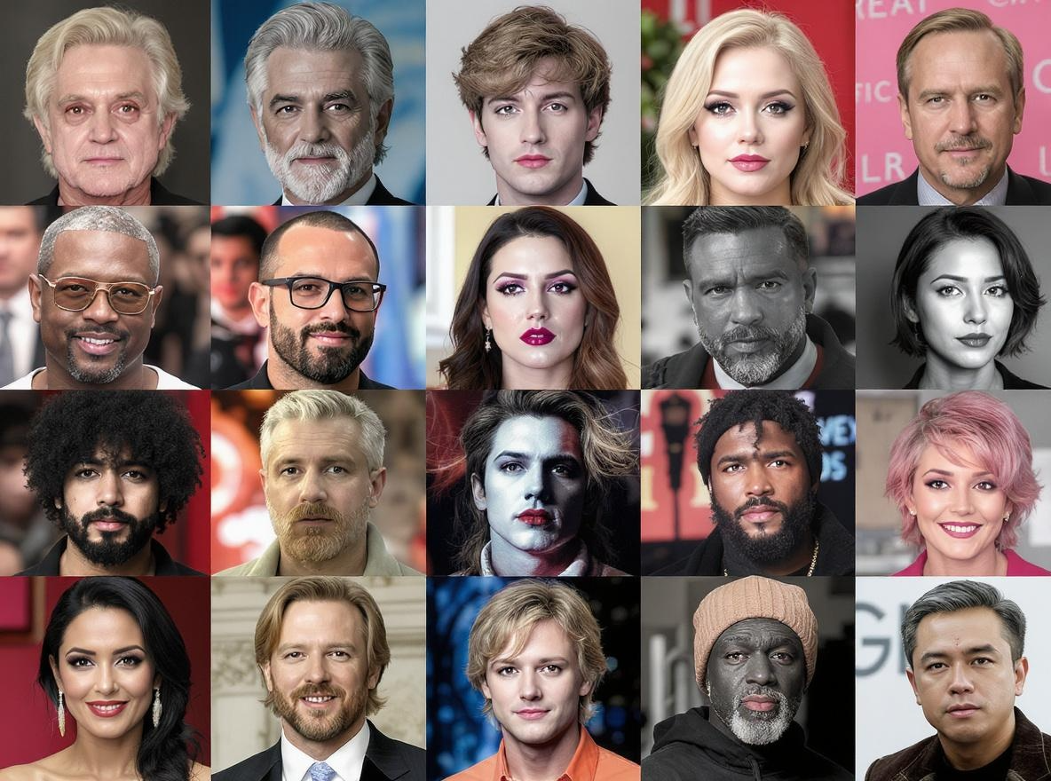 A collage of AI voice models available on AIMakeSong, including famous singers and public figures..